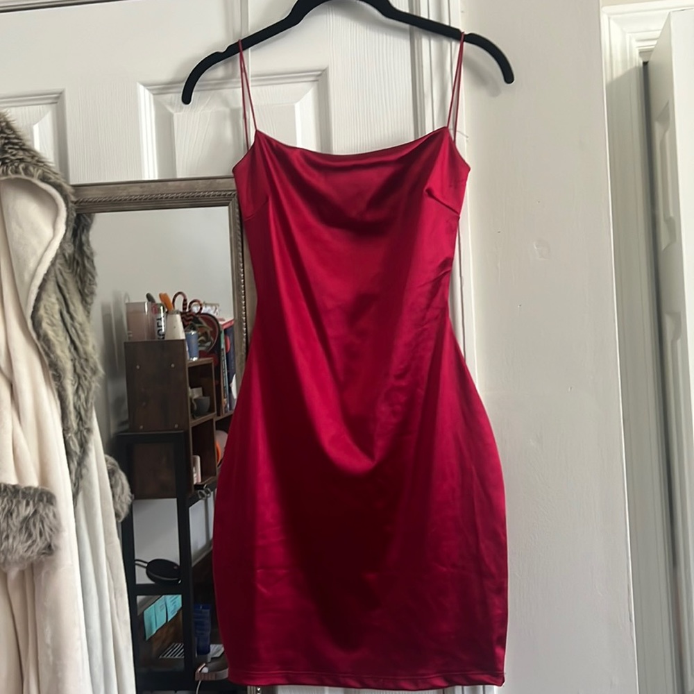 Red fitted open back dress